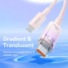 Кабель Baseus Explorer Series with Smart Temperature Control Fast Charging Data Cable Type-C to Type-C 100W 20V 5A 2m Рожевий