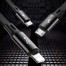 Кабель Baseus Golden Loop Series Retractable 3-in-1 Elastic Data Cable USB to Lightning+Type-C+MicroUSB 3.5А 1.2m Чорний
