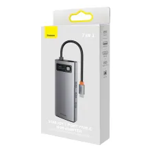 USB-хаб Baseus 7in1 Metal Gleam 7-Port Type-C HUB Adapter Type-C to USB3.0*3, Type-C(PD)*1, 4KHDMI*2, RJ45 Сірий