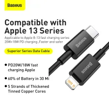 Кабель Baseus Superior Series Fast Charging Data Cable Type-C to Lightning PD 20W 2m Черный