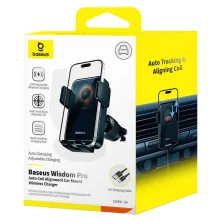 Беспроводное автомобильное зарядное устройство Baseus Wisdom Pro Auto Coil Alignment Air Outlet Version с технологией Qi 15W Черный