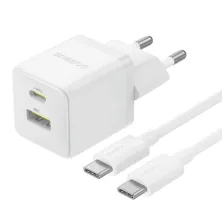 Мережевий зарядний пристрій Baseus Palm Fast Charger QC3.0+PD3.0 30W USB+Type-C 3A + Кабель Type-C to Type-C 60W 20V/3A 1м Білий
