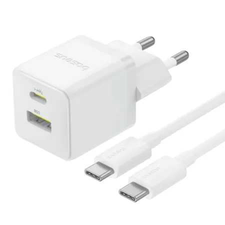 Мережевий зарядний пристрій Baseus Palm Fast Charger QC3.0+PD3.0 30W USB+Type-C 3A + Кабель Type-C to Type-C 60W 20V/3A 1м Білий