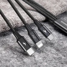 Кабель Baseus Rapid Series Cable 3-in-1 Fast Charging Data Cable USB to Lightning+Type-C+MicroUSB 3А 1.2m Чорний
