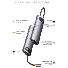 USB-хаб Baseus 7in1 Metal Gleam 7-Port Type-C HUB Adapter Type-C to USB3.0*3, Type-C(PD)*1, 4KHDMI*2, RJ45 Сірий