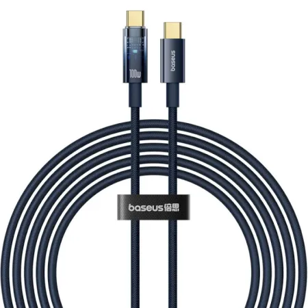 Кабель Baseus Explorer Series Auto Power-Off Fast Charging Data Cable Type-C to Type-C 100W 20V 5A 2m Синій