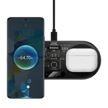 Бездротовий зарядний пристрій Baseus Digital LED Display 2in1 Wireless Charger з технологією Qi 20W Чорний