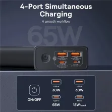 УМБ Baseus Star-Lord Digital Display 20000mAh 65W 6A с технологией QC3.0+PD3.0 2USB+Type-C + Кабель USB to Type-C Черный