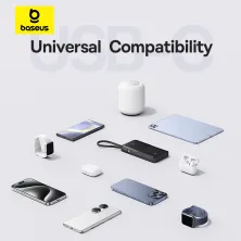 УМБ Baseus Bipow 2 with USB-C Cable 10000mAh 20W с технологией QC3.0+PD3.0 и Type-C кабелем 20W Черный