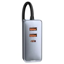 Автомобільний зарядний пристрій Baseus Share Together PPS multi-port Fast Charging Car Charge 120W 3USB+Type-C з подовжувачем 1.5м Сірий