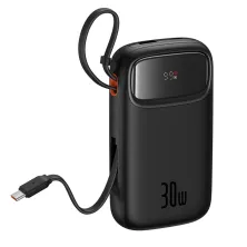 УМБ Baseus Qpow2 Dual-Cable 20000mAh 30W з технологією QC3.0+PD3.0 и 2*Type-C 30W кабелем Чорний