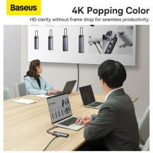 USB-хаб Baseus 7in1 Metal Gleam -Port Type-C HUB Adapter Type-C to USB3.0*3, Type-C(PD)*1, 4KHDMI, VGA, RJ45 Сірий