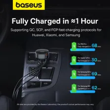Автомобильное зарядное устройство Baseus Enjoyment Pro Retractable 60W USB и c встроенным кабелем 2-in-1 Type-C и Lightning  0.70м Черный