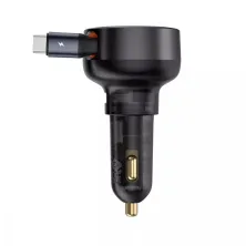 Автомобильное зарядное устройство Baseus Enjoyment Pro Retractable 60W USB и c встроенным кабелем Type-C 0.70м Черный