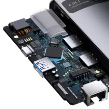 USB-хаб Baseus 4in1 Metal Gleam 4-Port Type-C HUB Adapter Type-C to USB3.0*3, RJ45 Серый