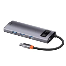 USB-хаб Baseus 5in1 Metal Gleam 5-Port Type-C HUB Adapter Type-C to USB3.0*3, Type-C*1, 4KHDMI Сірий