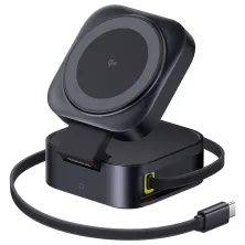 Бездротовий зарядний пристрій Baseus PicoGo Series 2-in-1 Magnetic з функцією MagSafe і Qi2 15W та вбудованим кабелем Type-C 67W Чорний