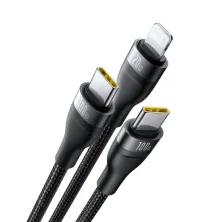 Кабель Baseus Flash Series 3 3-in-2 Fast Charging Data Cable  USB+Type-C to Lightning+Type-C+Type-C 100W 1.5m Чорний