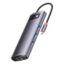 USB-хаб Baseus 7in1 Metal Gleam 7-Port Type-C HUB Adapter Type-C to USB3.0*3, Type-C(PD)*1, 4KHDMI*2, RJ45 Сірий