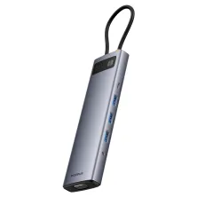 USB-хаб Baseus 11in1 Metal Gleam 11-Port Type-C HUB Adapter Type-C to USB3.0*3, USB2.0*1,Type-C(PD)*1, 4KHDMI*1, VGA, RJ45, TF, SD Сірий