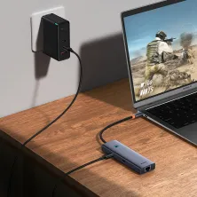 USB-хаб Baseus 7in1 Flite 7-Port Type-C HUB Adapter Type-C to USB3.0*2, Type-C(PD)*1, 4KHDMI, RJ45, SD/TF 3.0 Сірий