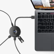 USB-хаб Baseus 5in1 Round Box HUB Adapter Type-C to USB3.0, USB2.0*3, Micro USB Сірий