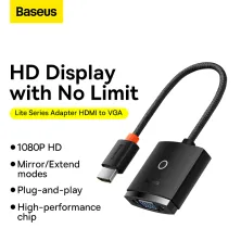 HDMI адаптер Baseus Lite Series Adapter HDMI to VGA з 3,5-мм аудіопортом AUX Чорний