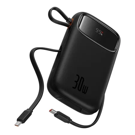 УМБ Baseus Qpow2 Dual-Cable 10000mAh 30W з технологією QC3.0+PD3.0 и 2*Type-C 30W кабелем Чорний