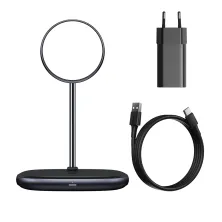 Бездротовий зарядний пристрій Baseus Swan 2in1 Magnetic з функцією MagSafe і Qi 20W та адаптером QC3.0 Чорний