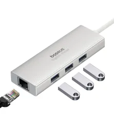 USB-хаб Baseus 4in1 PortalJoy 4-Port Type-A HUB Adapter Type-A to USB3.0*3, RJ45 Сірий