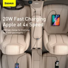 Автомобільний зарядний пристрій Baseus Share Together PPS multi-port Fast Charging Car Charge 120W 3USB+Type-C з подовжувачем 1.5м Сірий