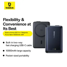 УМБ Baseus Nomos Qi2 Kickstand Magnetic 10000mAh 45W QC3.0+PD3.0 з функцією MagSafe и Qi2 15W и Type-C кабелем 45W Чорний