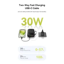 УМБ Baseus Qpow2 Dual-Cable 20000mAh 30W з технологією QC3.0+PD3.0 и 2*Type-C 30W кабелем Чорний