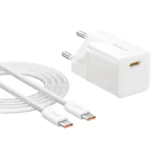 Сетевое зарядное устройство Baseus GaN5 Mini Fast Charger 1C PD3.0 25W Type-C 3A + кабель Baseus Type-C to Type-C 100W 20V/5A 1м Белый