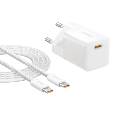 Сетевое зарядное устройство Baseus GaN5 Mini Fast Charger 1C PD3.0 25W Type-C 3A + кабель Baseus Type-C to Type-C 100W 20V/5A 1м Белый