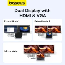 USB-хаб Baseus 11in1 Metal Gleam 11-Port Type-C HUB Adapter Type-C to USB3.0*3, USB2.0*1,Type-C(PD)*1, 4KHDMI*1, VGA, RJ45, TF, SD Сірий