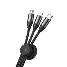 Кабель Baseus Car Co-sharing Cable 3-in-1 Fast Charging Data Cable USB to Lightning+Type-C+MicroUSB 3.5А 1m Черный