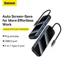 USB-хаб Baseus 4in1 AcmeJoy 4-Port Type-C HUB Adapter Type-C to USB3.0*4, Сірий