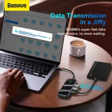 USB-хаб Baseus 4in1 AcmeJoy 4-Port Type-C HUB Adapter Type-C to USB3.0*4, Сірий