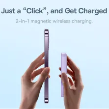 УМБ Baseus Magnetic Mini Wireless Fast Charge 2in1 10000mAh 20W 2.4A QC3.0+PD3.0 з Бездротовою зарядкою Qi 15W Фіолетовий