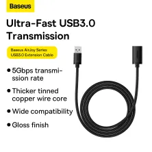 USB подовжувач Baseus AirJoy Series USB2.0 to USB2.0 Extension кабель 1.5м Чорний