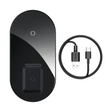 Бездротовий зарядний пристрій Baseus Simple 2in1 For Phone + Pods Pro з технологією Qi 15W 2A Чорний