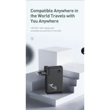 Сетевое зарядное устройство Baseus GaN 2in1 QC3.0+PD3.0 45W USB+Type-C 5A с функцией Павербанка 10000mAh + кабель Type-C 60W 20V/3A 1м Черный