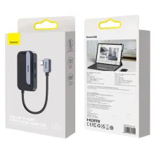 USB-хаб Baseus 4in1 PadJoy 4-Port Type-C HUB Adapter Type-C to USB3.0*1, Type-C*1, 4KHDMI, AUX Сірий