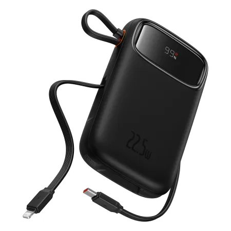 УМБ Baseus Qpow2 Dual-Cable 20000mAh 22.5W 2.4A з технологією QC3.0+PD3.0 та iP 20W+Type-C 22.5W кабелем Чорний