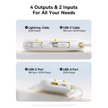 УМБ Baseus EnerFill FC31 Qpow3 Dual-Cable 20000mAh 22.5W з технологією QC3.0+PD3.0 и iP 20W+Type-C 22.5W кабелем Білий