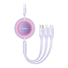 Кабель Baseus Bright Mirror 2 Series Retractable 3-in-1 Fast Charging Data Cable USB to Lightning+Type-C+MicroUSB 66W 1.1m Фиолетовый