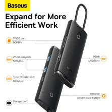 USB-хаб Baseus 6in1 Lite Series 6-Port Type-C HUB Adapter Type-C to USB3.0*2, Type-C*1, 4KHDMI, TF, SD  Черный