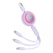 Кабель Baseus Bright Mirror 2 Series Retractable 3-in-1 Fast Charging Data Cable USB to Lightning+Type-C+MicroUSB 66W 1.1m Фиолетовый