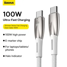 Кабель Baseus Glimmer Series Fast Charging Data Cable Type-C to Type-C 100W 20V 5A 2m Білий
